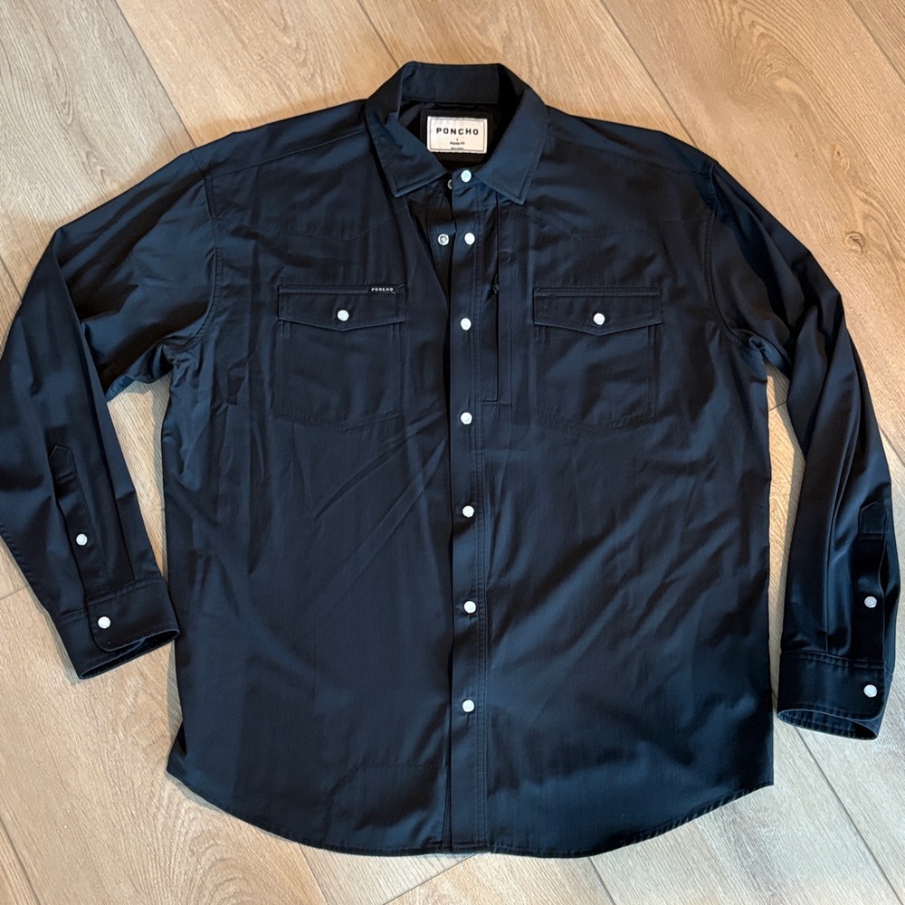 Men’s Poncho Black Snap-Up Shirt Large